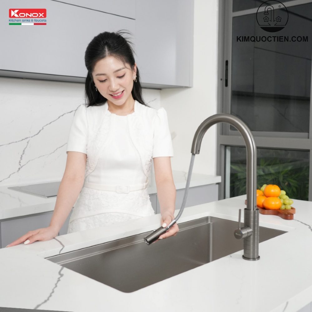 Vòi rửa bát dây rút Venice Gun Metal