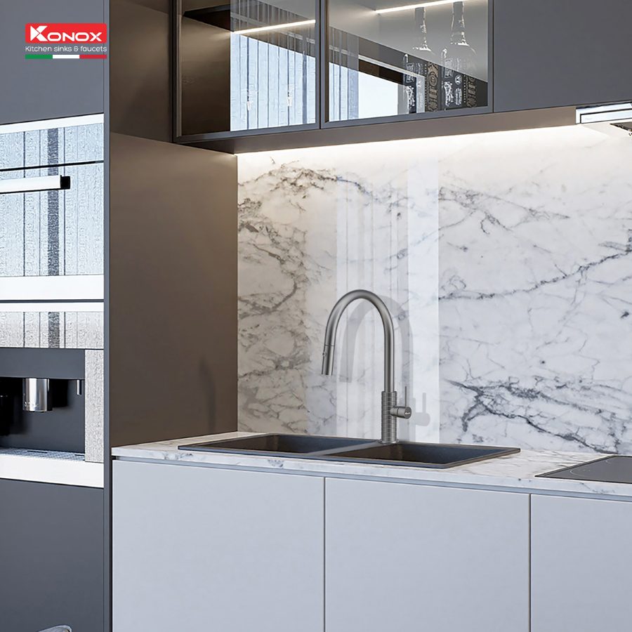 Vòi rửa bát dây rút Venice Gun Metal