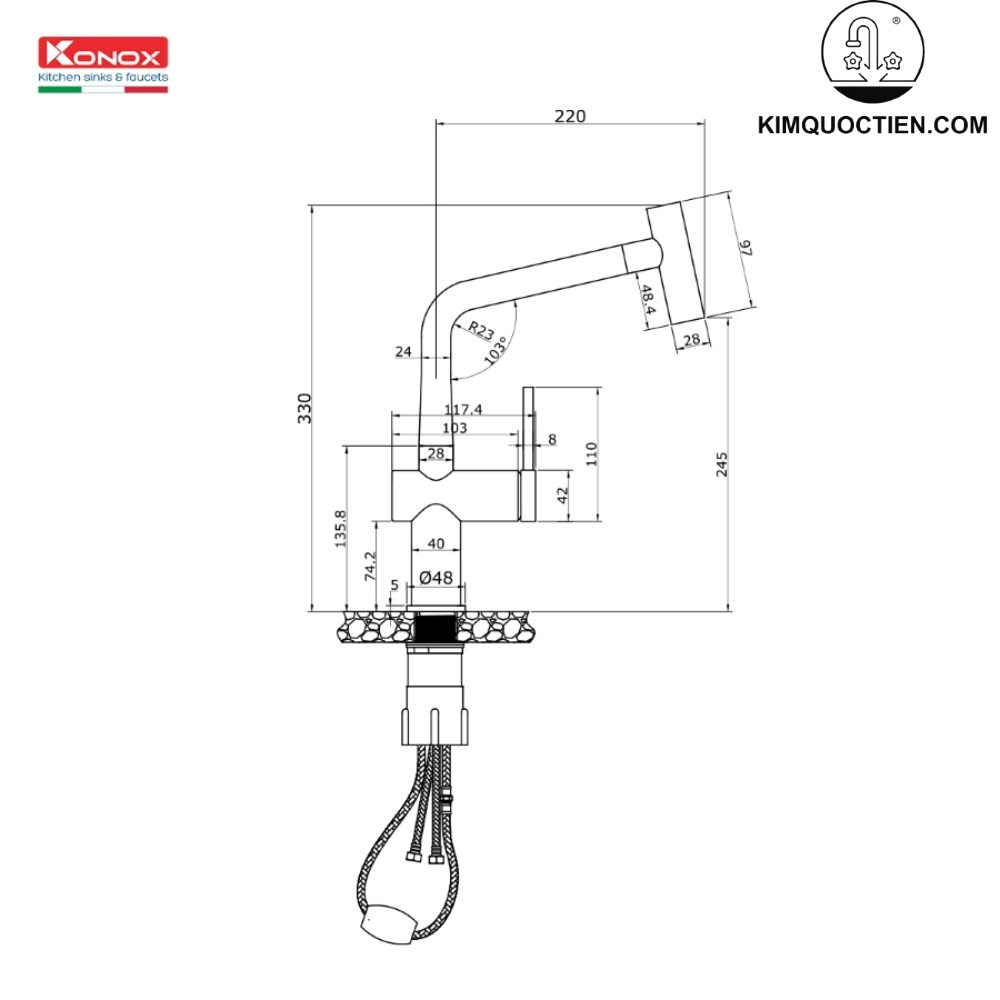 Vòi rửa bát dây rút Volta Nickel