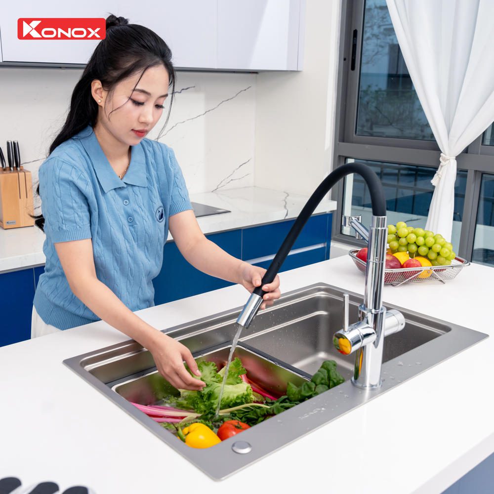 Vòi rửa bát thân mềm 3 đường nước Combi Chrome