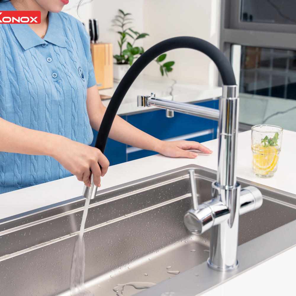 Vòi rửa bát thân mềm 3 đường nước Combi Chrome