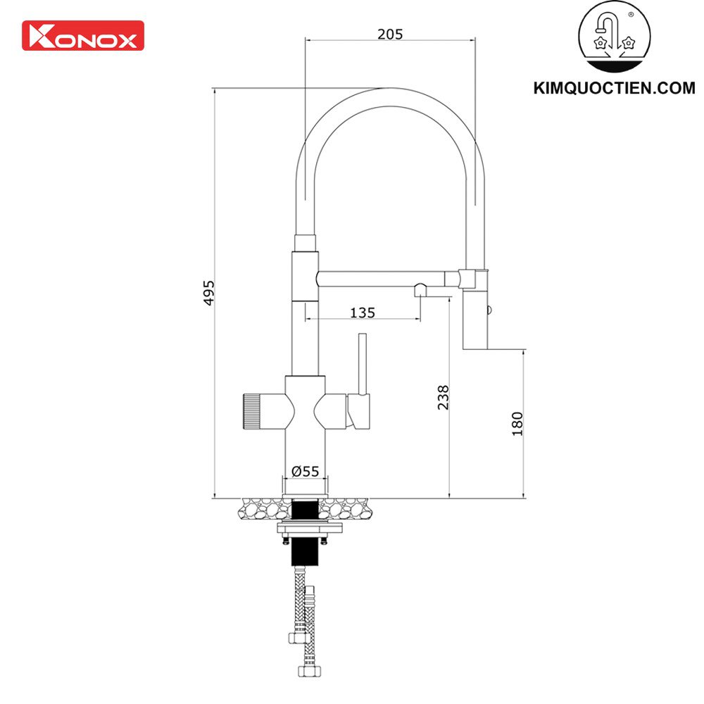 Vòi rửa bát thân mềm 3 đường nước Combi Chrome