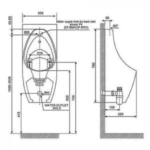 Bản vẽ Bồn tiểu nam treo tường American Standard WP-6737T