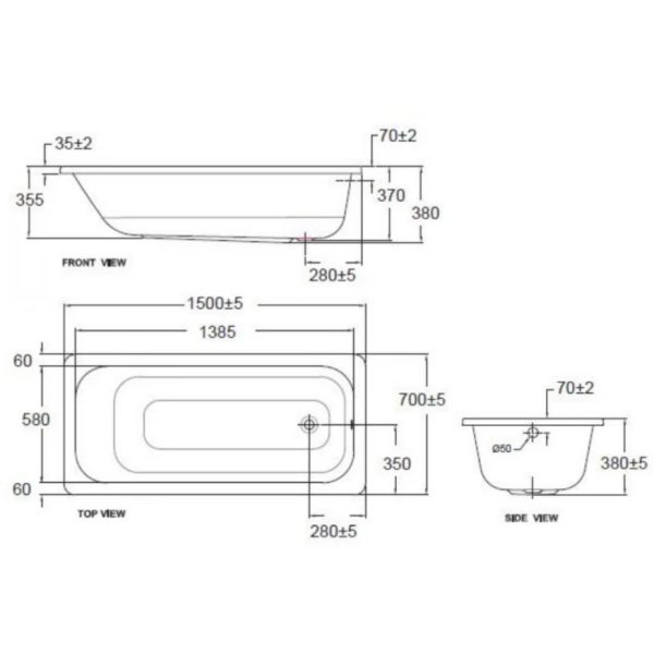Bản vẽ kỹ thuật Bồn tắm xây American Standard 70280-WT