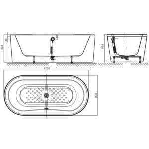 Bản vẽ kỹ thuật Bồn tắm yên đặt sàn American Standard BTAS6704