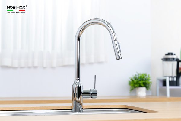 Vòi rửa chén NOBINOX AQUA NX660 dây rút nóng lạnh