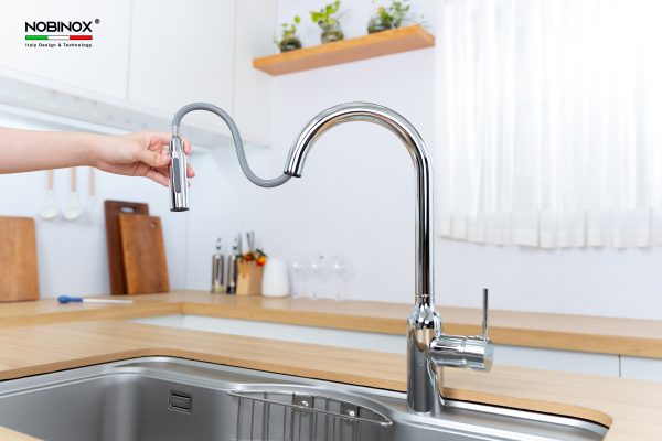 Vòi rửa chén NOBINOX AQUA NX660 dây rút nóng lạnh