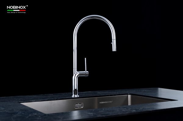 Vòi rửa chén NOBINOX TIGO NX830 dây rút nóng lạnh