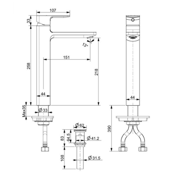 Vòi lavabo American Standard WF-1302BHG cổ cao nóng lạnh