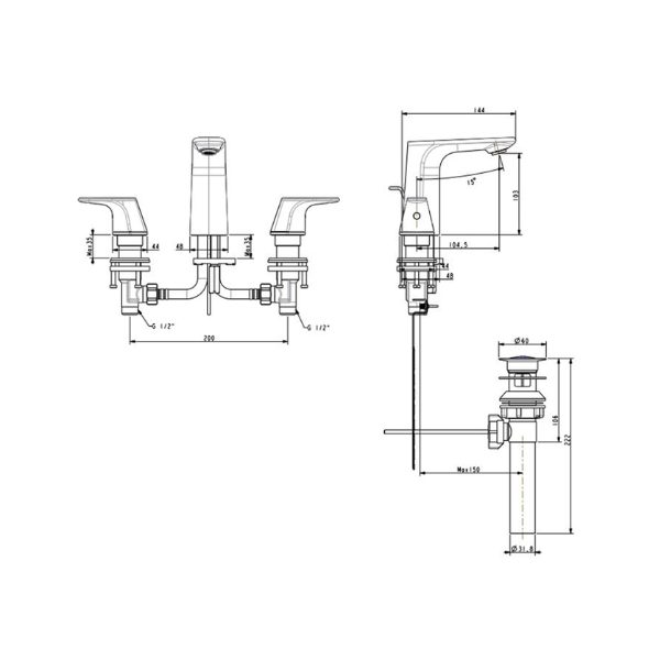 Vòi lavabo American Standard WF-1703CS 3 lỗ nóng lạnh