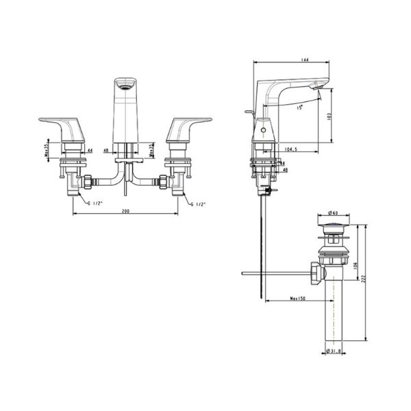 Vòi lavabo American Standard WF-1703HG 3 lỗ nóng lạnh