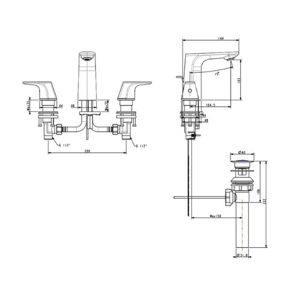 Vòi lavabo American Standard WF-1703WS 3 lỗ nóng lạnh