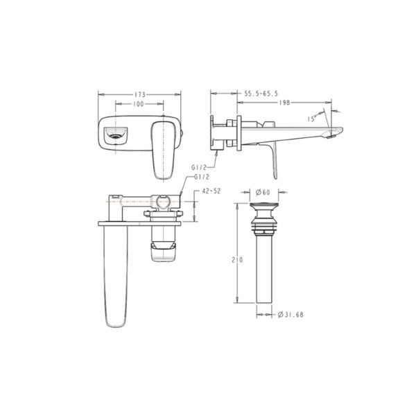 Vòi lavabo gắn tường American Standard WF-1704CS nóng lạnh