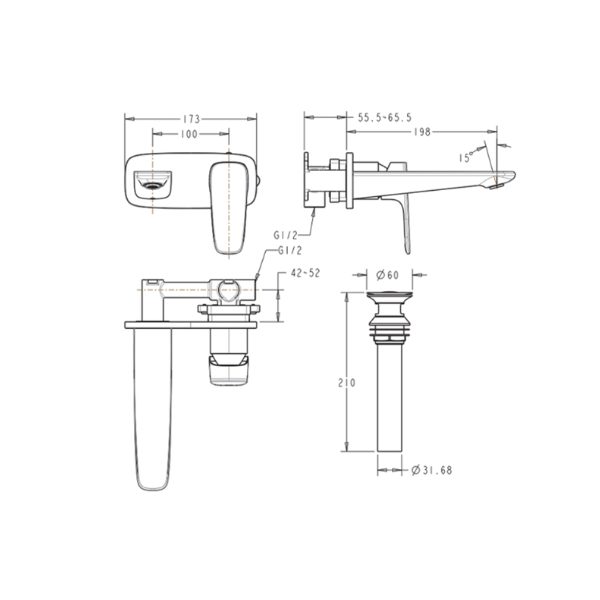 Vòi lavabo American Standard WF-1704HG gắn tường nóng lạnh