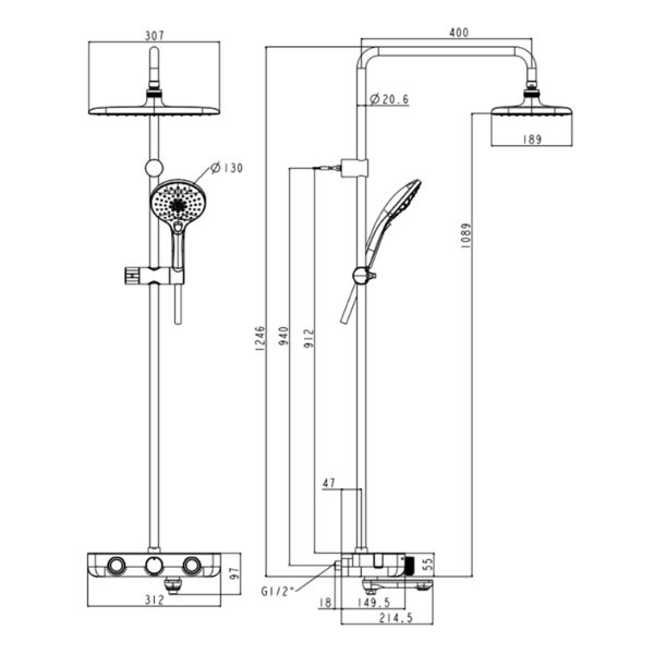 Vòi sen cây American Standard WF-4956HG cảm biến nhiệt độ