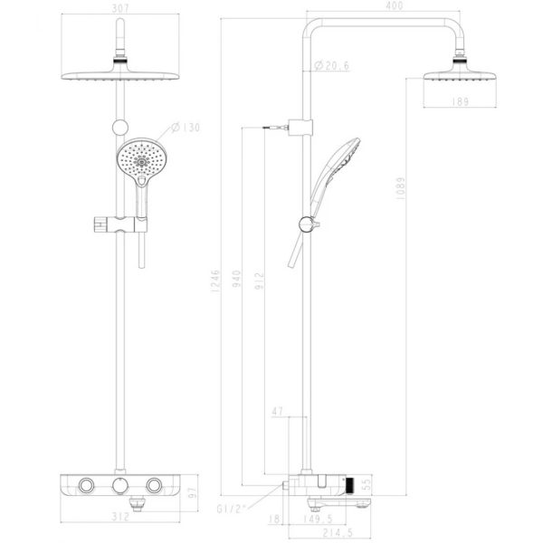 Bản vẽ kỹ thuật Bộ sen phun mưa American Standard WF-4956WS