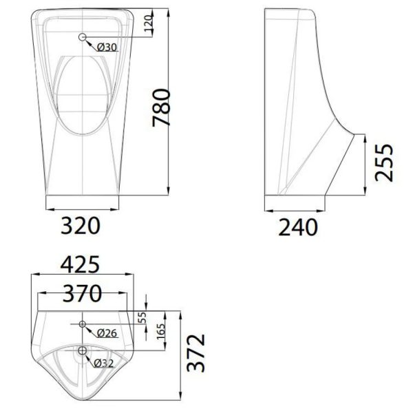 Bản vẽ Bồn tiểu nam treo tường cảm ứng American Standard WP-6519DC